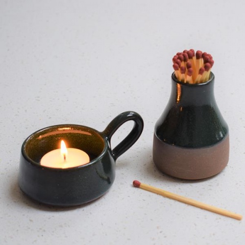 Forest Green, Stoneware Tea Light Holder